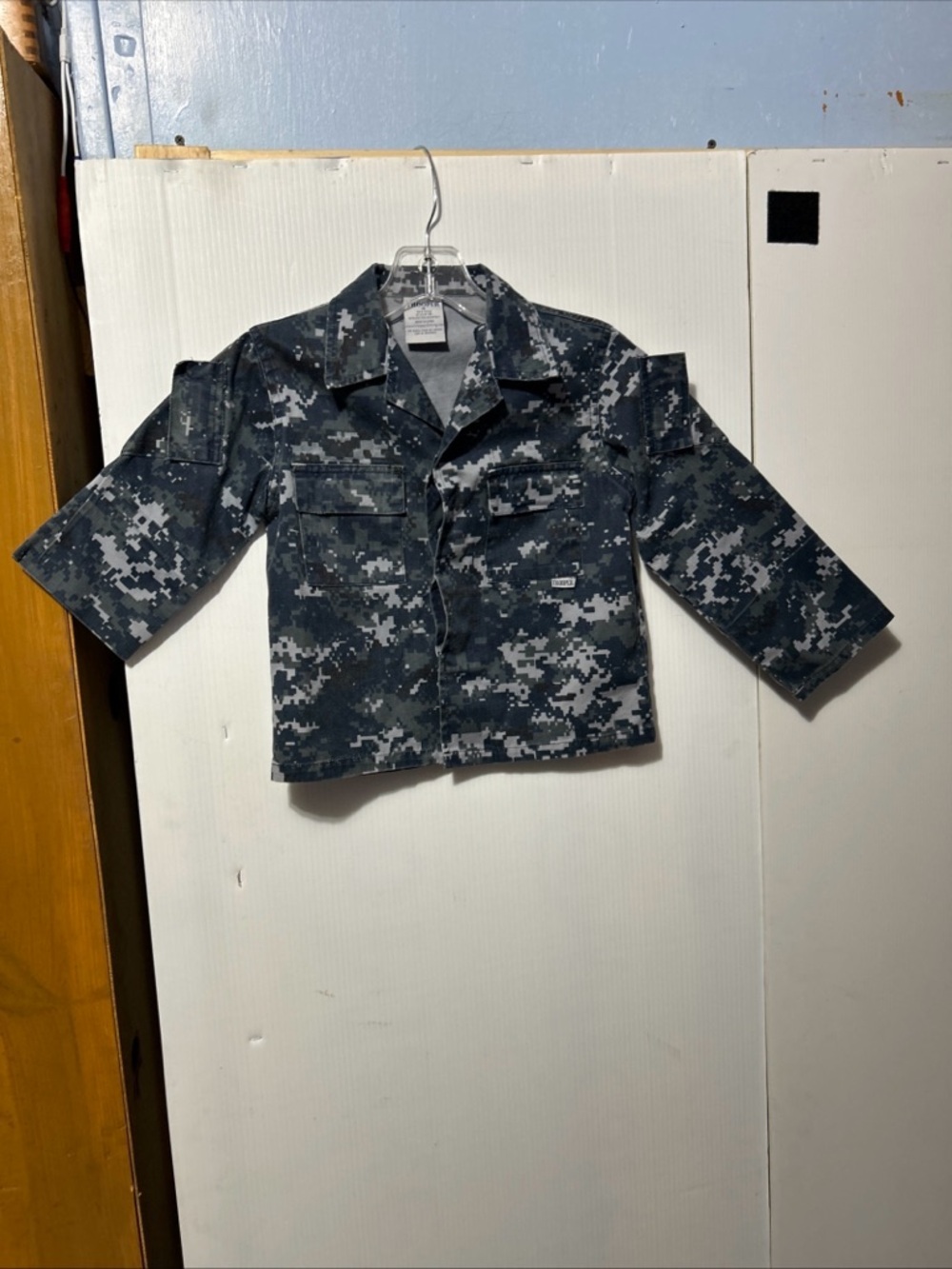 Kids Button-Front Camouflage Shirt Jacket - Navy/Gray
